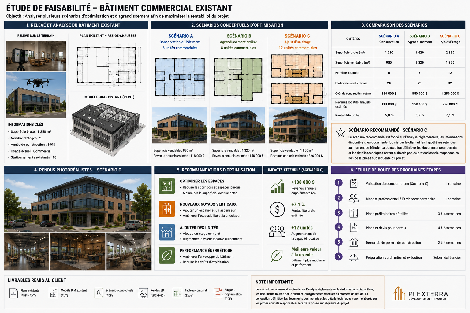 Existing commercial building — 3 scenarios